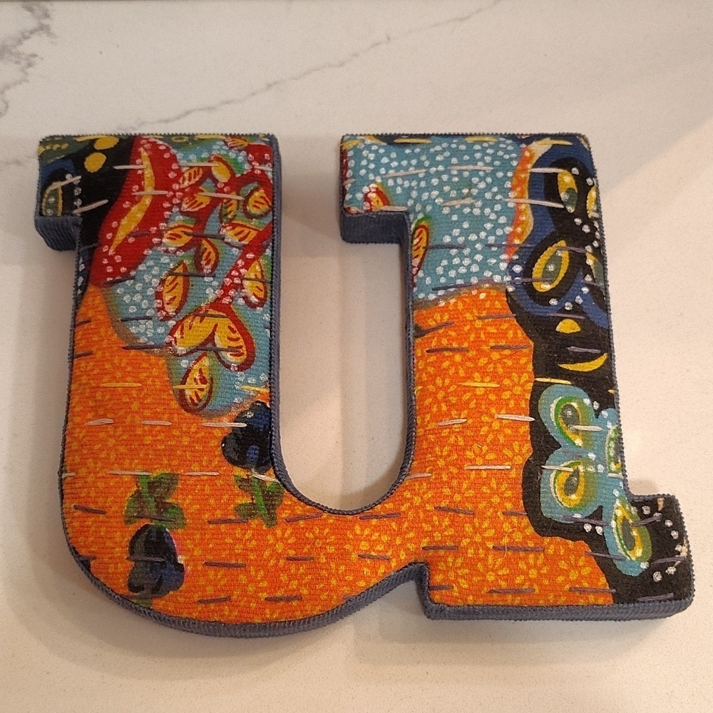 Anthropologie Boho Fabric Letter “u” or standing "n" wall decor corduroy